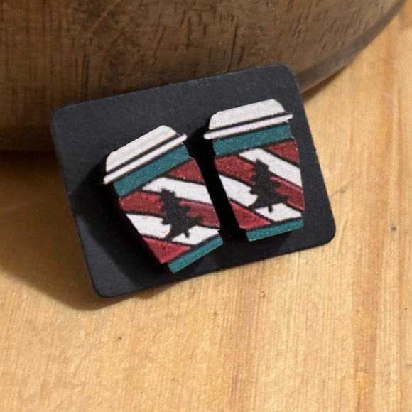 Homemade earrings Christmas Holiday Coffee Lover Starbucks themed studs Jewelry - Picture 5 of 6